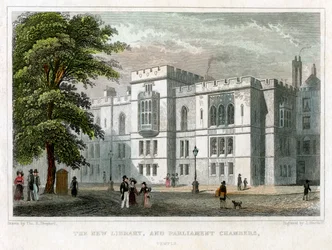 New Library and Parliament Chambers, Westminster, Lontoo, 1829.