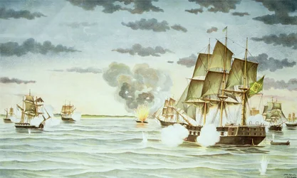 Quilmesin taistelu Uruguayn ja Brasilian välisen sisplatiinisodan aikana (1825-28) (kaiverrus)