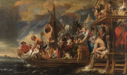 Lautta lähtee, kun Pietari löytää kolikon kalan suusta, noin 1621-1650 (öljy kankaalle).