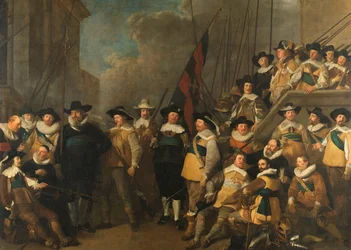Amsterdamin V-piirin upseerit ja muut kansalaiskaartilaiset kapteeni Cornelis de Graeffin ja luutnantti Hendrick Lauwrenszin johdolla