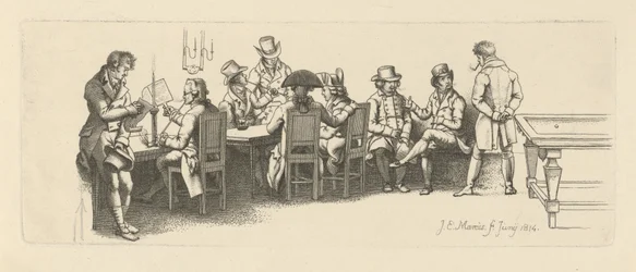 Miehet kahvilassa, jossa on biljardihuone, 1814