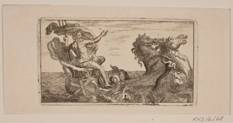 Neptunus. Kuvitus Jacob Fosielle, "Leather-Klude [...] tai näytteet takkeista, hionnasta, maastoista, neuloista, etsausvedestä, mustista, pyyhkeistä, ladeista ja printeistä vuodesta 1741 vuoteen 1743"