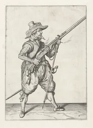 Muskettisoturi laittaa furketin alle, n.1600