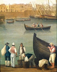 Sinisimpukankalastajia Monopolista, Apulia, Italia (sinisimpukankalastajia Monopolissa). Jacob Philipp Hackert, kutsumanimeltään Hackert d