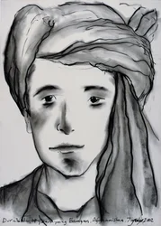 Durabali, 18 vuotta Young, Bamyan, Afganistan, 2002 (hiili paperilla)