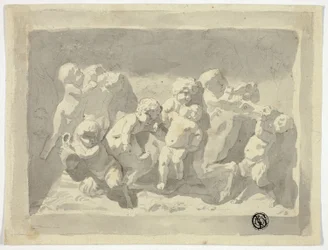 Baby Satyrs ja Putti leikkivät aasin kanssa