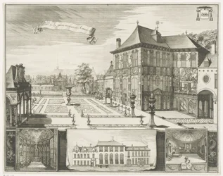 Näkymä Rubensin talosta Antwerpenissä Näkymä Hilweruen talosta Antwerpenissä Parties de la maison Hilwerue Aanvers 1692 (otsikko esineessä)