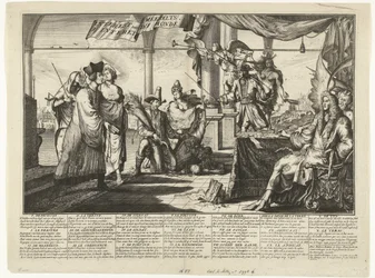 Sarjakuva lakimiehen ammatista hyötyvän miehen riidasta, 1687 Interest des