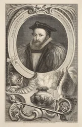 Muotokuva George Abbot, Canterburyn arkkipiispa, kuvitus teoksesta Heads of Illustrious Persons of Great Britain, pub. kirjoittanut Knapton, Lontoo 1742