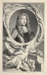 Anthony Ashley Cooperin, Earl of Shaftesburyn muotokuva, kuvitus teoksesta Heads of Illustrious Persons of Great Britain, pub. kirjoittanut Knapton, Lontoo 1742