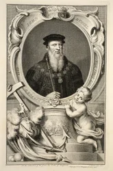 John Russellin muotokuva, kuvitus teoksesta Heads of Illustrious Persons of Great Britain, pub. kirjoittanut Knapton, Lontoo 1742