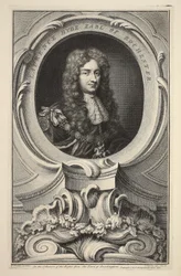 Laurence Hyden, Earl of Rochesterin muotokuva, kuvitus teoksesta Heads of Illustrious Persons of Great Britain, pub. kirjoittanut Knapton, Lontoo 1742