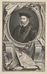 Nicholas Baconin muotokuva, kuvitus teoksesta Heads of Illustrious Persons of Great Britain, pub. kirjoittanut Knapton, Lontoo 1742