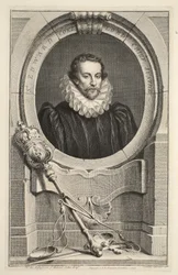 Muotokuva Sir Edward Cokesta, Lord Chief Justice, kuvitus teoksesta Heads of Illustrious Persons of Great Britain, pub. kirjoittanut Knapton, Lontoo 1742