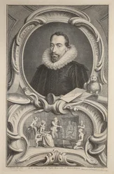 Sir Francis Walsinghamin muotokuva, kuvitus teoksesta Heads of Illustrious Persons of Great Britain, pub. kirjoittanut Knapton, Lontoo 1742