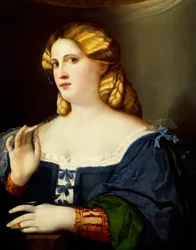 Nainen tuulettimen kanssa, kirjoittanut Jacopo Nigretti, joka tunnetaan nimellä Palma vanhin (1480-1528)