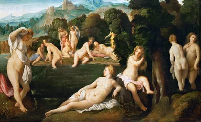 Nymfien kylpeminen, noin 1528