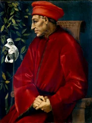 Muotokuva Cosimosta (Cosimo de Medici), joka tunnetaan nimellä Cosimo vanha Medici (1389-1464) Jacopon (Iacopo) Carrucci dit il Pontormo (Pontormo) maalaus (1494-1556)