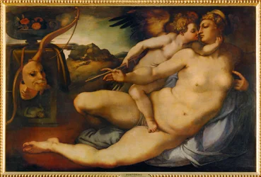 Venus ja Amor, Michelangelon mukaan (maalaus puulle)