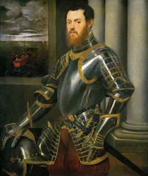 Muotokuva miehestä kullalla koristetussa panssaripuvussa, n. 1555.