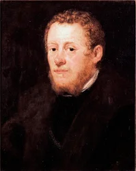 Punahiuksisen miehen muotokuva Jacopo Robustin maalaus dit Tintoretto (1518-1594) 1500-luku Dim. 52x43 cm Firenze, Galleria degli Uffizi (toimistot)