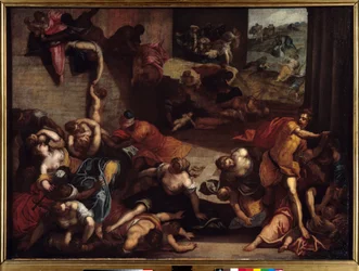 Betlehemin lastenmurha. Jacopo Robustin eli Tintoretton tai Il Tintoretton (1518-1594) maalaus, 1500-luku. Mitat: 1,34 x 1,86 m. Rennes, taidemuseo