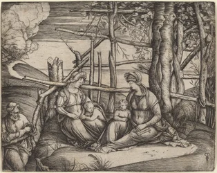 Pyhä perhe Pyhän Elisabetin ja pikkulapsen pyhän Johannes Kastajan kanssa, n. 14991501.