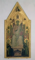 Pyhä Bartolomeus valtaistuimella Enkelit (tempera paneelissa)