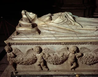 Makaa Ilaria del Carretto (1379-1405), Paolo Guinigin (1376-1432) vaimo italialainen poliitikko (Ilaria del Carretton hautausmuistomerkki, Paolo Guinigin vaimo) Jacopo della Quercian marmoriveistos (1371 / 74-1438-1) 1407 Lucca (Lucca), Cathedrale San