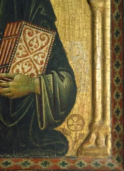 Lunastaja Madonnan ja pyhien kanssa, Meliore Toscano tai Meliore di Jacopo (n. 1255-1285), tempera ja kulta paneelissa, 85x210 cm, Yksityiskohta