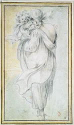 Mustalainen lapsen kanssa - Jacques Bellangen (noin 1575-1616) teos, veri ja mustavalkoliitu paperille (30x16,5 cm), 1600-luvun alku - Mustalainen lapsen kanssa, Veri, mustavalkoliitu paperille kirjoittanut J. Bellange, 1600-luvun alku - osavaltio H