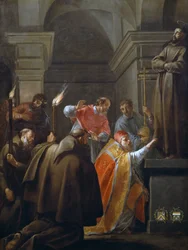 Paavi Nikolai V Pyhän Franciscus Assisilaisen haudassa, maalaus Jacques Blanchard (1600-1638)