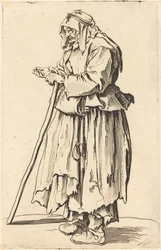Kerjäläinen nainen vastaanottaa hyväntekeväisyyttä, n. 1622.