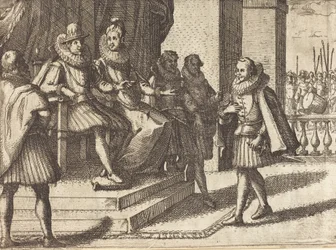 Kuningas ja kuningatar neuvottelemassa turkkilaisista [recto], 1612.