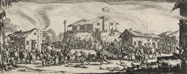 Kylän ryöstäminen ja polttaminen, 1633 (etsattu paperille)