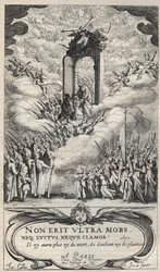 Pyhät ja pyhät kiirehtivät paratiisin ovelle - sävellys ja kaiverrus Jacques Callot (1592-1635)