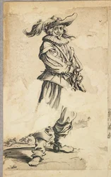 Sotilas, jolla on höyhenhattu, La Noblesse de Lorrainesta (verso), n. 1620-23
