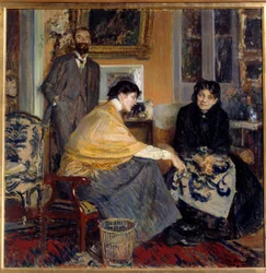 Rouva Ludovic Halevy, hänen poikansa kirjailija Elie Halevy (1870-1937) ja Florence Halevy Jacques Emilen (Jacques-Emile) Blanchen (1861-1942) maalaus 1900-luvun yksityiskokoelma