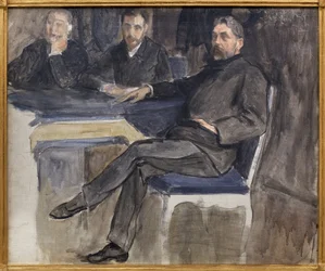 Opiskelu Stephane Mallarmen (1842-1898) ja hänen ystäviensä muotokuvaa varten La Revue Independantesta. Jacques Emile Blanchen (1861-1942) maalaus öljy kankaalle