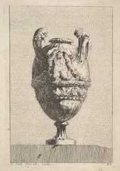 Maljakko, jossa miessireenillä on seppele, vuodelta: Maljakot, 1746.