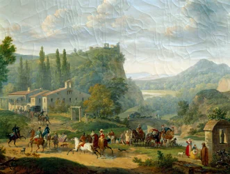 Matkustajapysäkki. François Swebachin maalaus dit Swebach des Fontaines (1769 - 1823)