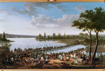 Napoleon kulkee Tonavan kautta ennen Wagramin taistelua ... (maalaus kankaalle)