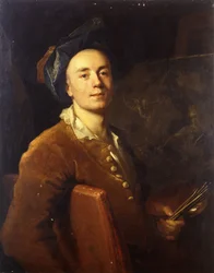 Taiteilijan muotokuva, istuu puolipitkänä, kädessään paletti ja siveltimet, n. 1710-15