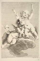 Kaksi Cupidoa, yksi taskulamppu, 1700-luvun puolivälistä loppupuolelle.