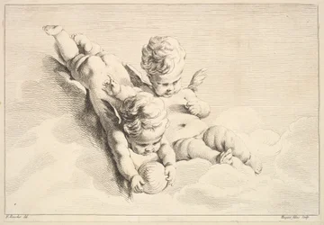 Dos cupidons, un amb una pilota, de mitjans a finals del segle XVIII. finlandès