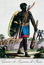 Soturi Beninistä Afrikasta, kaiverrus Travelling encyclopaediasta
