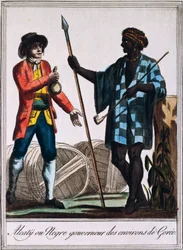 Alcaty, Senegalin Goreen heimopäällikkö, kaiverrus Labroussen piirroksesta (aktiivinen 1796), Encyclopedie des Voyagesista, Jacques Grasset de Saint-Sauveur (1757-1810)