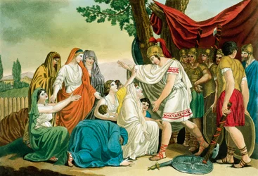 Coriolanus, Jacques Grasset de Saint-Sauveur (1757-1810), kaiverrus antiikin Roomasta tai historiallinen ja kuvallinen kuvaus kaikesta, joka liittyy roomalaiseen kansaan, heidän armeijaan, tapoihinsa, uskonnolliseen ja julkiseen elämään