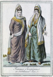 Eurooppalaiset naiset turkkilaisissa asuissa - Grasset Saint Sauveurin teoksessa Encyclopédie des voyages, toim. Pariisi 1796