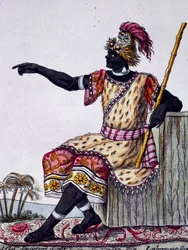 Loangon kuningas, värikaiverrus Labroussen piirroksesta (aktiivinen 1796), Encyclopedia of voyages, Jacques Grasset de Saint-Sauveur (1757-1810)